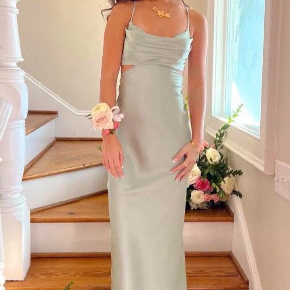 Beginning Boutique Sage Green Satin Prom Dress